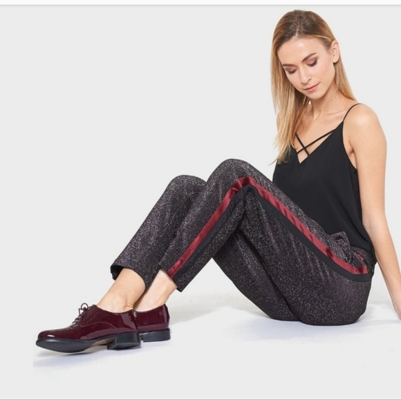 NWT Scotch & Soda black sparkly velvet stripe pants - Picture 6 of 10